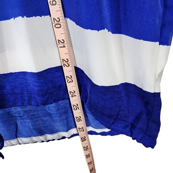 Liz Claiborne Blue White Striped Short Sleeve Drawstring Top XL - Picture 7 of 10